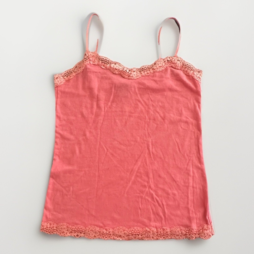 VTG Y2K American Dream Babydoll Tank Top Sz L Cami Lace Trim Barbie Pink Preppy